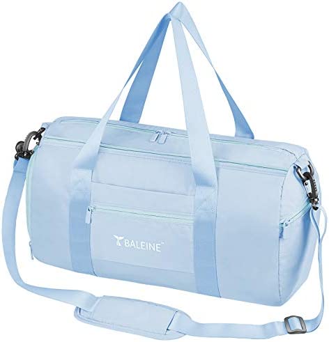 BALEINE Gym Bag for Women and Men, Small Duffel Bag for Sports, Gyms and Weekend Getaway, Waterproof Dufflebag with Shoe and Wet Clothes Compartments, Lightweight Carryon Gymbag (Azure)