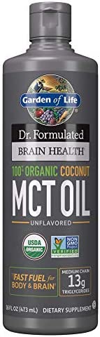 Garden of Life Dr. Formulated Brain Health 100% Organic Coconut MCT Oil 16 fl oz Unflavored, 13g MCTs, Keto & Paleo Diet Friendly Body & Brain Fuel, Certified Non-GMO Vegan & Gluten Free, Hexane-Free