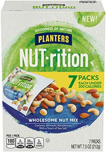 PLANTERS NUT-rition Wholesome Nut Mix, 7.5 oz Box (Contains 7 Individual Pouches) - Cashews, Almonds and Macadamias Snack Mix - No Artificial Flavors, No Artificial Colors, No Preservatives - Kosher