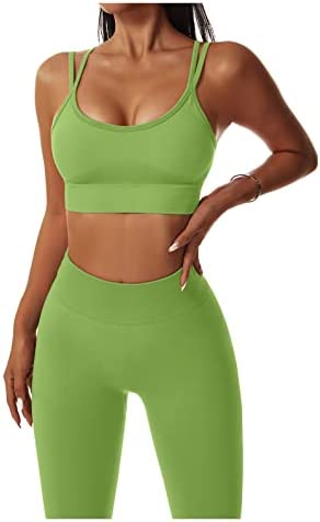 QINSEN Seamless Workout Set for Women Streamline Sports Bra High Waist Leggings 2 Piece Yoga Outfits