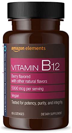 Amazon Elements Vitamin B12 Methylcobalamin 5000 mcg - Normal Energy Production and Metabolism, Immune System Support - 2 Month Supply (65 Berry Flavored Lozenges)