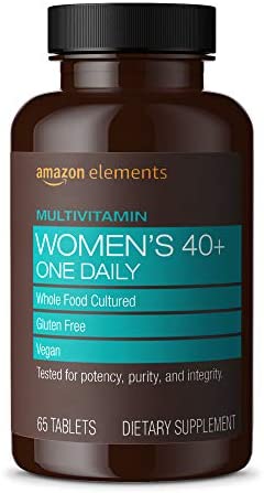 Amazon Elements Women’s 40+ One Daily Multivitamin, 66% Whole Food Cultured, Vegan, 65 Tablets, 2 month supply (Packaging may vary)