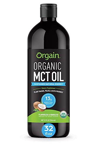 Organic MCT Oil from Non-GMO Coconuts by Orgain, Paleo & Keto Supplement, Sustains Energy, Mixes Easily in Coffee or Tea, 13g MCTs per serving, Vegan, No Soy, Gluten Free, Unflavored - 32 fl oz