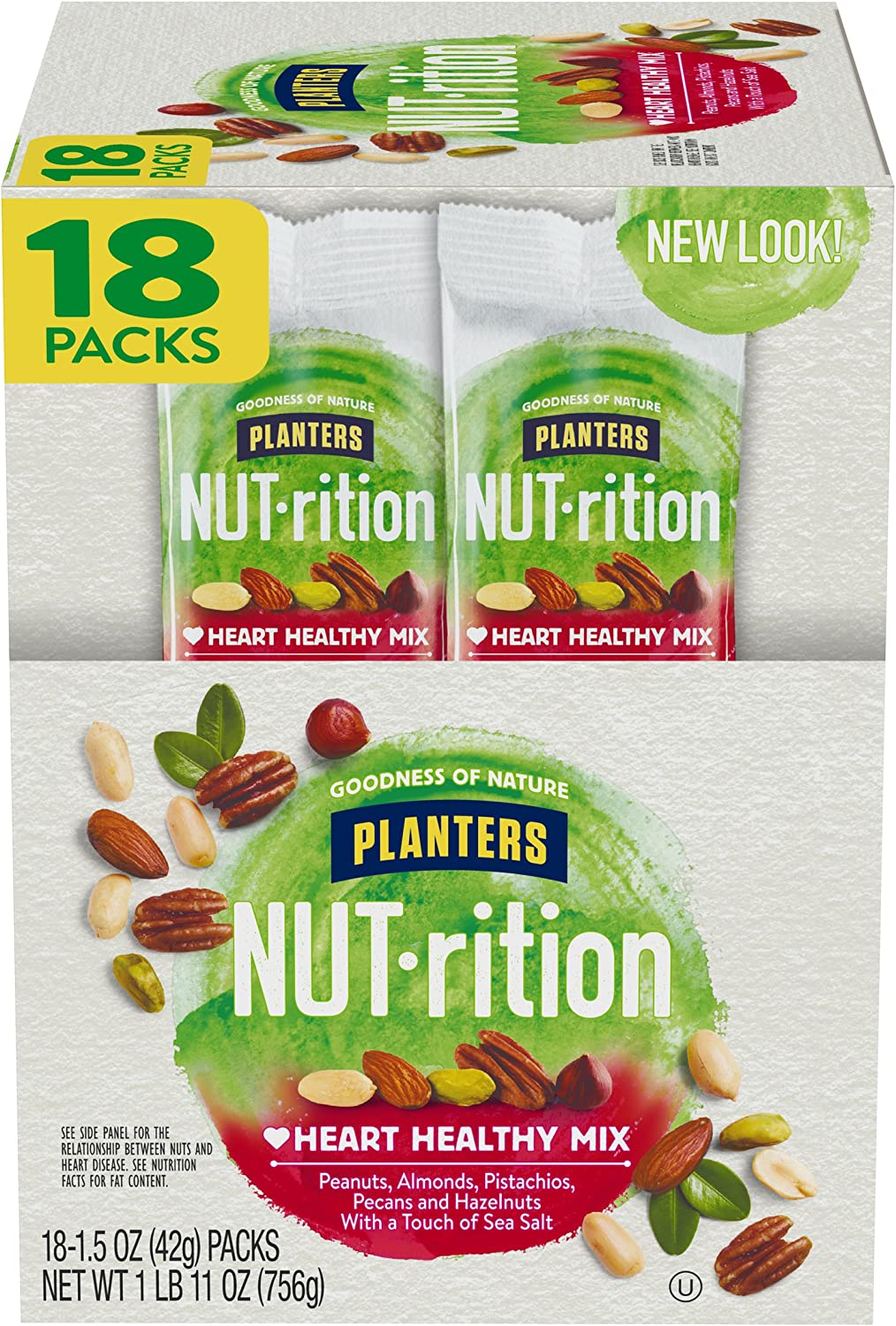 PLANTERS NUT-rition Heart Healthy Mix, On-the-Go Snack, Work Snack, School Snack - Camping Snack and Active Lifestyle Snack - Satisfying Nut Mix - Kosher Certified, 1.5 Oz, 18 Count (Pack of 1)