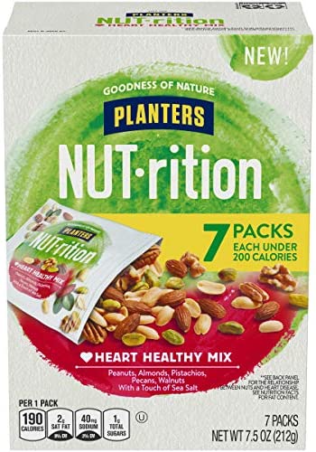PLANTERS NUT-rition Heart Healthy Mix with Walnuts, 7.5 oz Box (Contains 7 Individual Pouches) - On-the-Go Snack, Work Snack, School Snack and Active Lifestyle Snack - Great Camping Snacks - Kosher