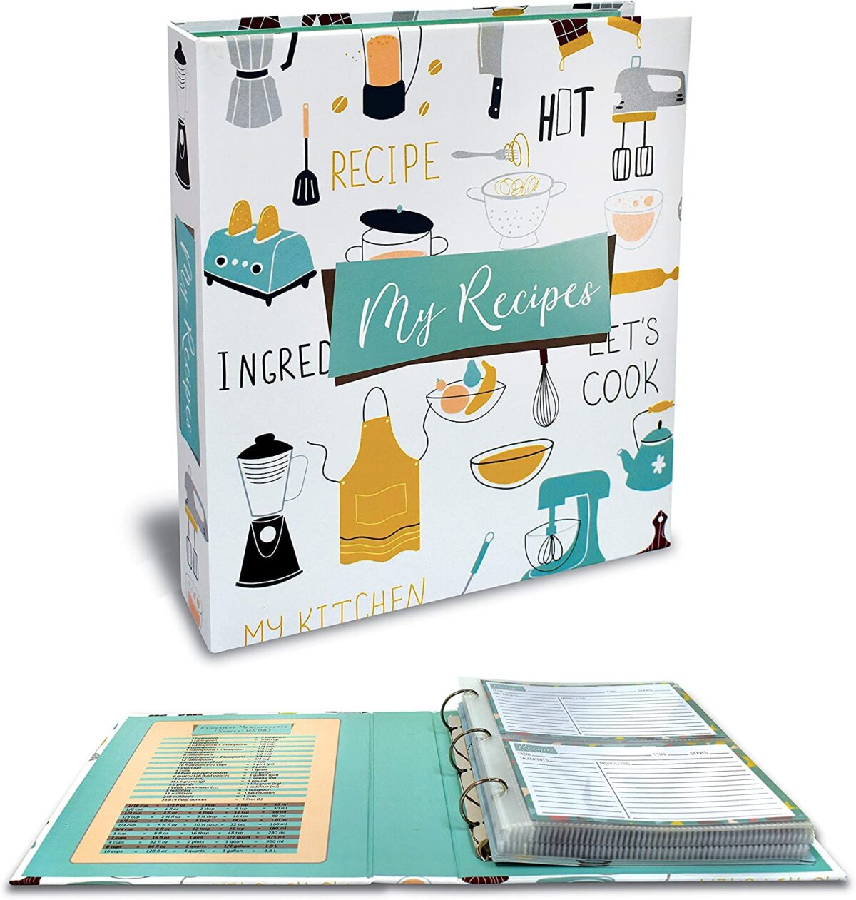 Recipe Binder, 8.5" x 9.5" 3 Ring Binder Organizer Set (with 50 Page Protectors, 100 4" x 6" Recipe Cards & 12 Category Divider Tabs) by Better Kitchen Products, Vintage Kitchen Design