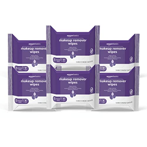 Amazon Basics Make Up Remover Wipes, Night Calming, 25 Count, Pack of 6 (Previously Solimo)