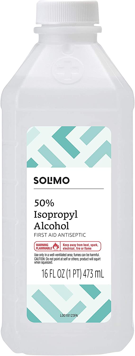 Amazon Brand - Solimo 50% Isopropyl Alcohol First Aid Antiseptic, 16 Fl Oz (Pack of 1)