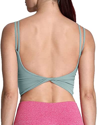 Aoxjox Women's Workout Sports Bras Fitness Padded Backless Yoga Crop Tank Top Twist Back Cami