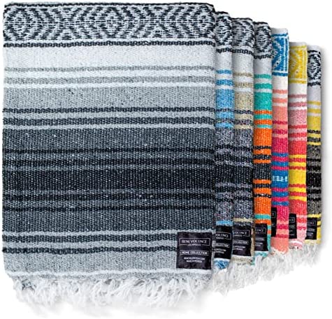 Authentic Mexican Blanket - Yoga Blanket, Handwoven Serape Blanket, Perfect as Beach Blanket, Picnic Blanket, Outdoor Blanket, Yoga Blanket, Camping Blanket, Car Blanket, Woven Blanket (Gray)