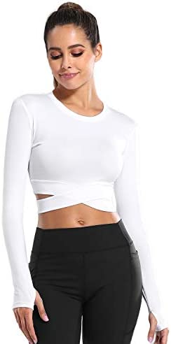 DREAM SLIM Short Sleeve Crop Tops for Women Tummy Cross Fitted Yoga Running Shirts Gym Workout Cropped Tank Tops