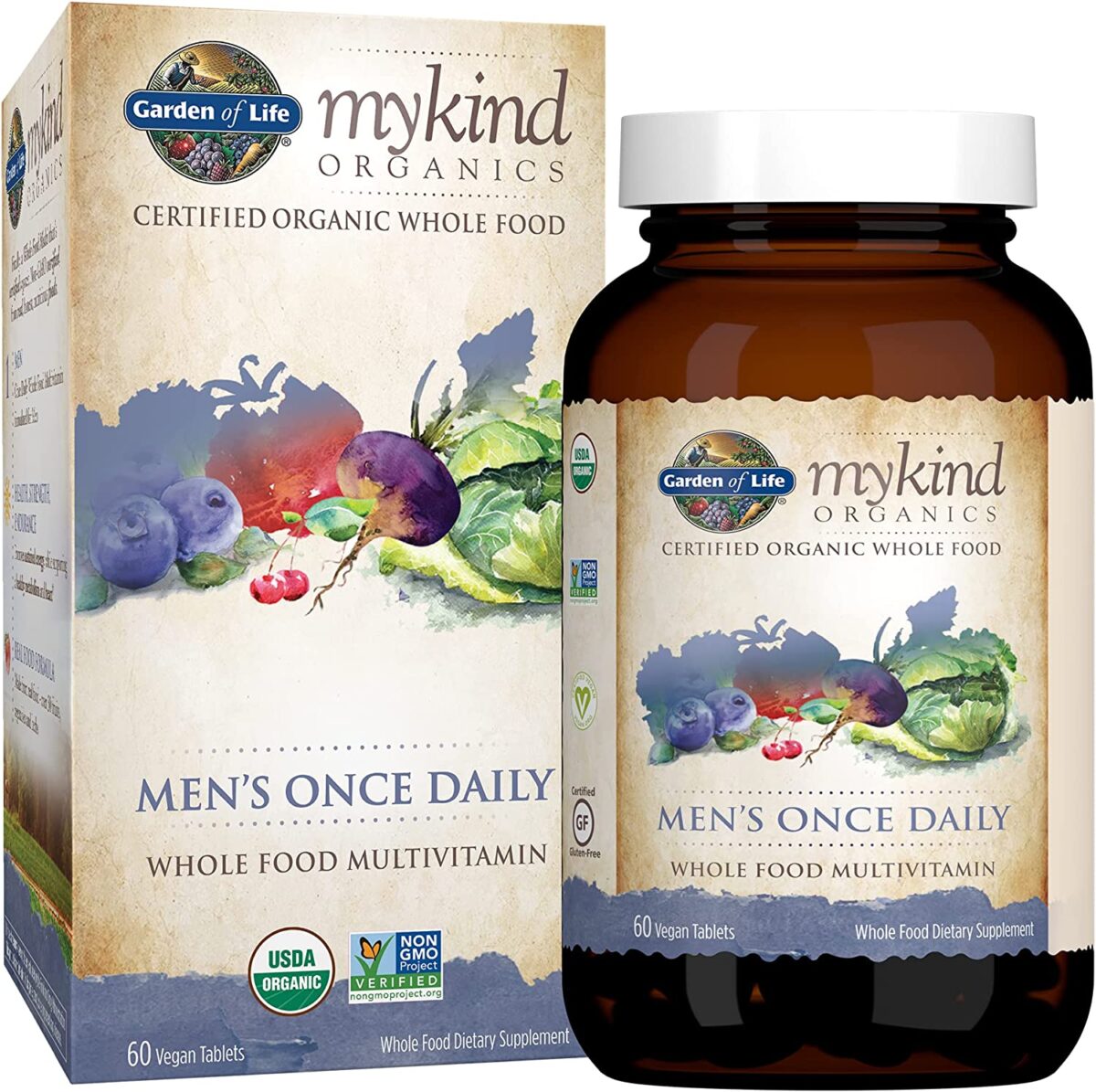 Garden of Life Multivitamin for Men – mykind Organic Men’s Once Daily Whole Food Vitamin Supplement Tablets, Vegan, 60 Count