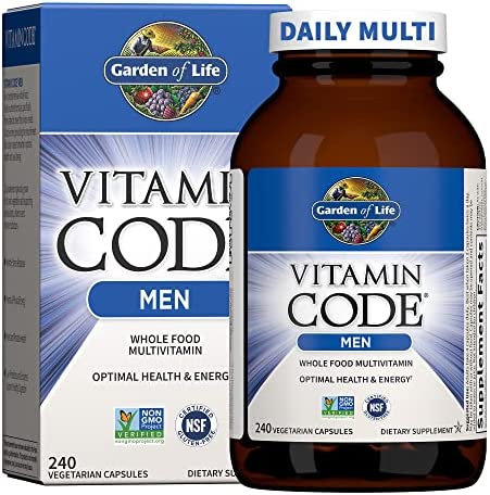 Garden of Life Vitamin Code Whole Food Multivitamin for Men - 240 Capsules, Vitamins for Men, Fruit Veggie Blend and Probiotics for Energy, Heart, Prostate Health, Vegetarian Mens Multivitamins