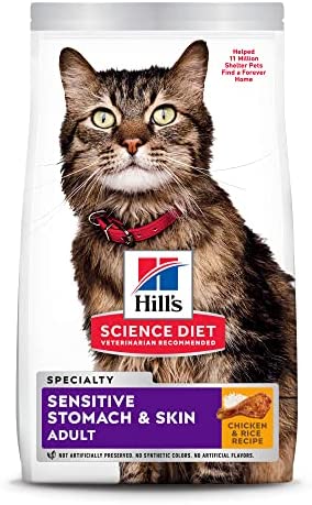 Hill's Science Diet Adult Sensitive Stomach & Skin Dry Cat Food, Chicken & Rice Recipe, 7 lb Bag