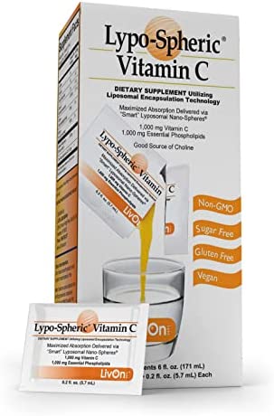 LivOn Laboratories Lypo–Spheric Vitamin C – 30 Packets – 1,000 mg Vitamin C & 1,000 mg Essential Phospholipids Per Packet – Liposome Encapsulated for Improved Absorption – 100% Non–GMO