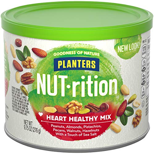 PLANTERS NUT-rition Heart Healthy Snack Nuts Mix, 9.75 oz Canister - On-the-Go Snack, Work Snack, School Snack and Active Lifestyle Snack - Wholesome Snack - Nutrient Dense Snack - Kosher