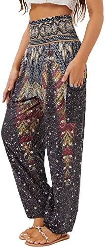 QIANXIZHAN Women's Harem Pants, High Waist Yoga Boho Trousers with Pockets