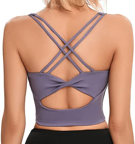 SJBYST Padded Longline Sports Bra Women Twist Tank Top Medium Support Criss-Cross Yoga Bra for Gym Runing Workout Activewear