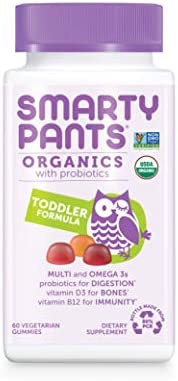 SmartyPants Organic Toddler Multivitamin, Daily Gummy Vitamins: Probiotics, Vitamin C, D3, Zinc, & B12 for Immune Support, Energy & Digestive Health, Fruit Flavor, 60 Gummies, 30 Day Supply