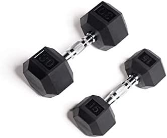 Zeus Fitness Rubber Encased Hex Dumbbells - Sold In a Set 5-50 lbs - Women and Men dumbbell -Strength Equipment