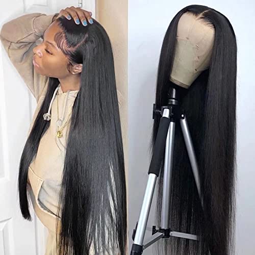 13x4 Straight Lace Front Wigs Human Hair 180% Density HD Transparent Lace Front Wigs Human Hair Pre Plucked with Baby Hair Brazilian Virgin Human Hair Wigs for Black Women 26 inch Natural Color Wig