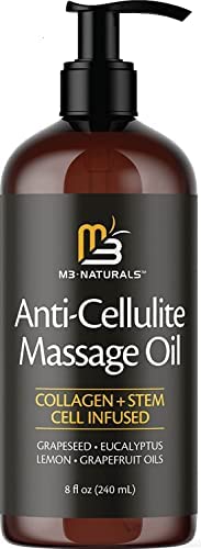 Anti Cellulite Massage Oil Infused with Collagen and Stem Cell Skin Tightening Cellulite Cream Moisturizing Body Oil Skincare for Thighs Belly Legs - Body Massage Oil for Sore Muscles by M3 Naturals