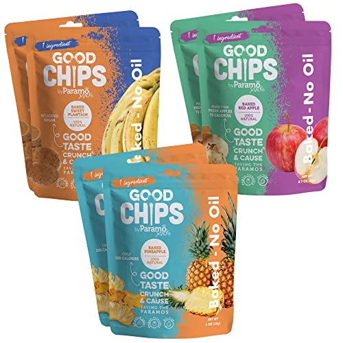 Baked Fruit Snack Pack by GOOD CHIPS. Pineapple, Sweet Plantain Banana and Apple Chips. Oil Free, Vegan, Non-Gmo, Variety Pack of 6