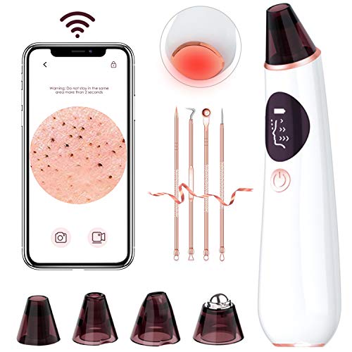 Blackhead-Remover-Pore-Vacuum - Acne Extractor Pore Vacuum Hot Compress WiFi Visible Facial Pore Cleanser with HD Camera with 3 Adjustable Strength Power and 4 Probes USB Rechargeable