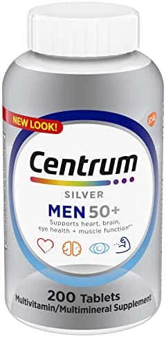 Centrum Silver Multivitamin for Men 50 Plus, Multimineral Supplement, Vitamin D3, B-Vitamins and Zinc, Gluten Free, Non-GMO Ingredients, Supports Memory and Cognition in Older Adults - 200 Ct