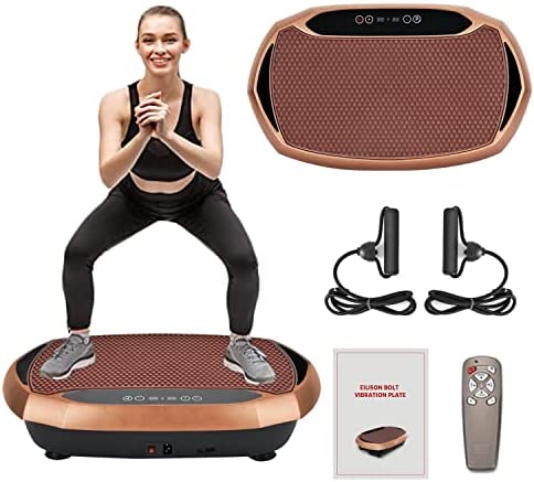 EILISON Vibration Plate Exercise Machine - Whole Body Workout Vibration Fitness Platform w/Loop Bands - Lymphatic Drainage Machine for Weight Loss, Shaping, Wellness, Recovery (Bolt Brown)