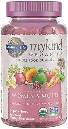 Garden of Life mykind Organics Women's Gummy Vitamins - Berry - Certified Organic, Non-GMO, Vegan, Kosher Complete Multi - Methyl B12, C & D3 - Gluten, Soy & Dairy Free, 120 Real Fruit Gummies