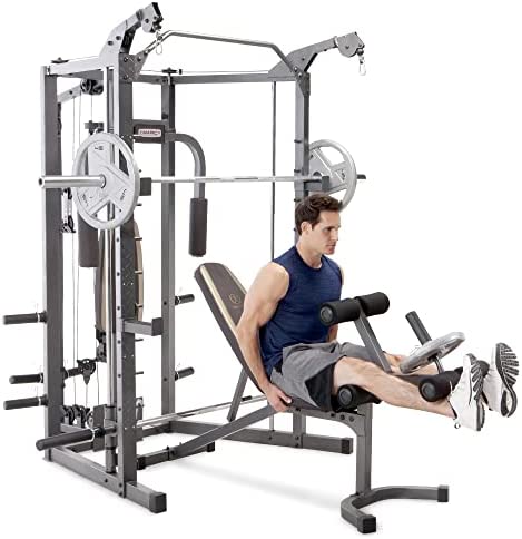 Marcy Smith Cage Machine with Workout Bench and Weight Bar Home Gym Equipment SM-4008