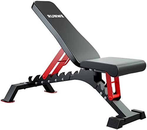 RUNWE Adjustable Weight Bench Press - Heavy Duty Commerical 1100 lb Weight Capacity, Standard 17.7’’Height, Strong Capacity Weight Benches Commerical Grade Steel, Strength Training Exercise Bench Full Body Workout Fitness Bench for Home Gym