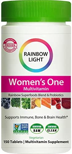 Rainbow Light Multivitamin for Women, Vitamin C, D & Zinc, Probiotics, Women’s One Multivitamin Provides High Potency Immune Support, Non-GMO, Vegetarian, 150 Tablets