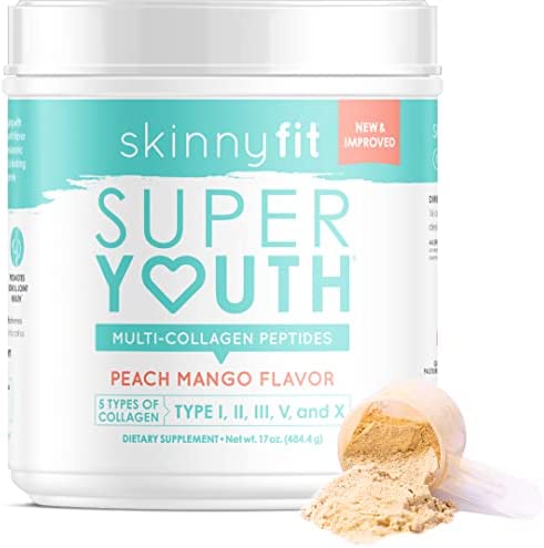 SkinnyFit Super Youth Multi-Collagen Peptides Plus Apple Cider Vinegar, Hyaluronic Acid, & Vitamin C Peach Mango Flavor, Hair, Skin, Nail & Joint Support, Immunity, Healthy Metabolism, 28 Servings