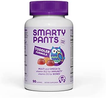 SmartyPants Toddler Formula Daily Gummy Multivitamin: Vitamin C, D3, & Zinc for Immunity, Gluten Free, Omega 3 Fish Oil (DHA/EPA) , Vitamin B6, B12, 90 Count (30 Day Supply)