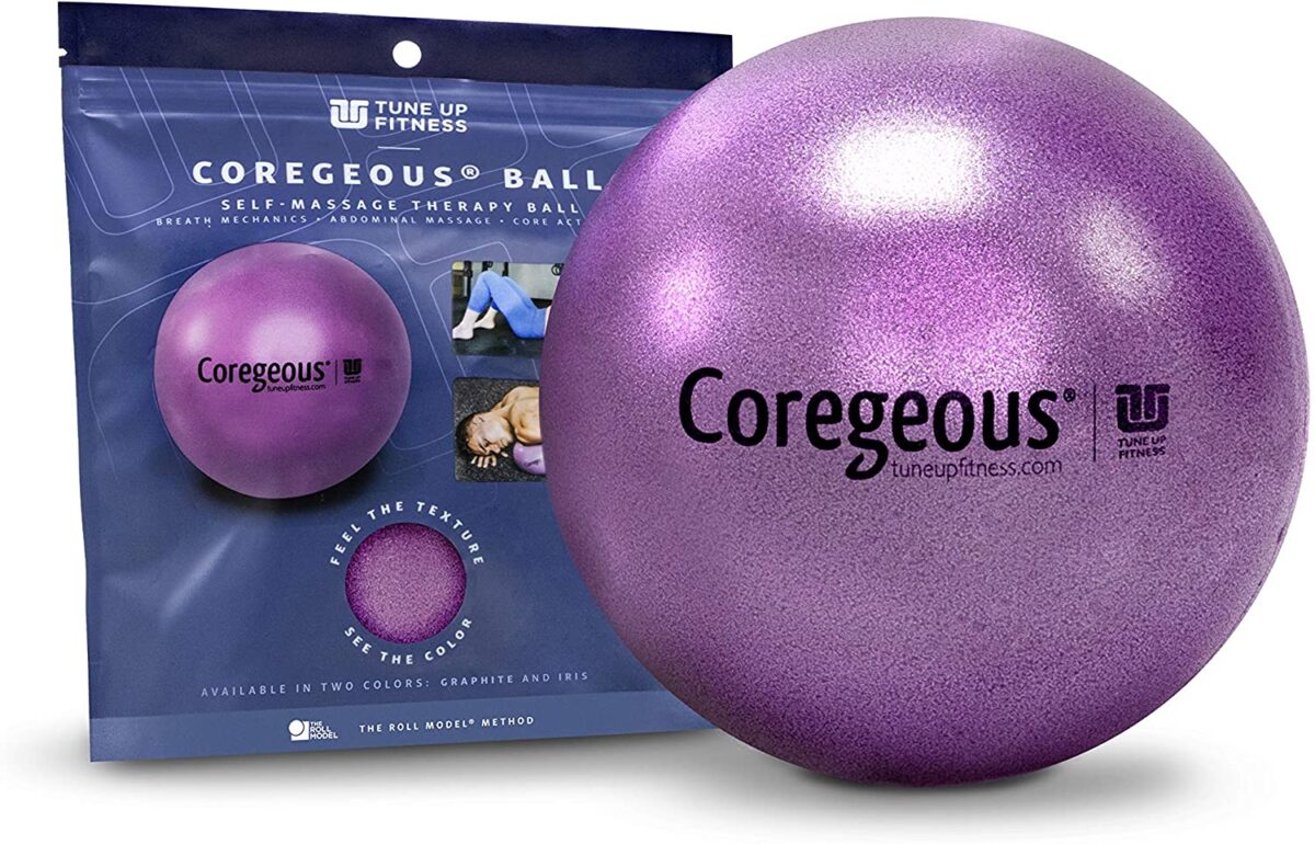 Tune Up Fitness – Coregeous Ball | Psoas Release, Abdominal, Belly & Lower Back Massager | Therapy Stretch Ball for Lower Back Pain, Stress & Digestive Relief, Improved Breathing & Sleep (Iris)