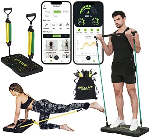 Wecount Smart Portable Home Gym Workout Equipment, Fitness Free App, Resistance Bands, Platform Holds Gym Bar & Handles for Travel, Portable Gym & Home Exercise Equipment for Full Body Workouts