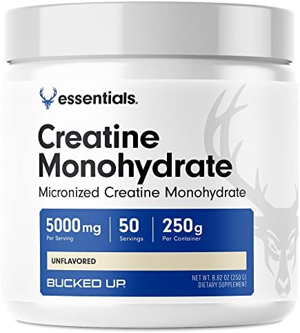 Bucked Up Creatine Monohydrate 250 Grams Micronized Powder, Essentials (50 Servings)