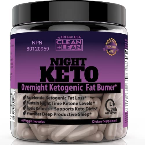 CLEAN+LEAN NIGHT KETO: First Ever Overnight Ketogenic Fat Burner & Sleep Aid | BHB Ketones + MCT Oil Extract + Vitamins & Minerals | 24 HR Diet Sleep Great Lose Weight | All Natural & GF | 60 Caps