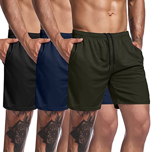 COOFANDY Men's 3 Pack Gym Workout Shorts Mesh Weightlifting Squatting Pants Training Bodybuilding Jogger with Pocket