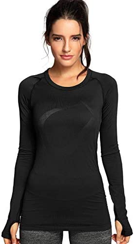 CRZ YOGA Women's Seamless Athletic Long Sleeves Sports Running Shirt Breathable Gym Workout Top