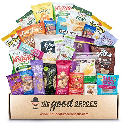 GLUTEN FREE and VEGAN (DAIRY and FIG FREE) Healthy Snacks Care Package (28 Ct): Cookies, Bars, Chips, Fruit, Nuts, Trail Mix, Gift Box Sampler, Office Variety, College Student Care Package, Gift Basket Alternative