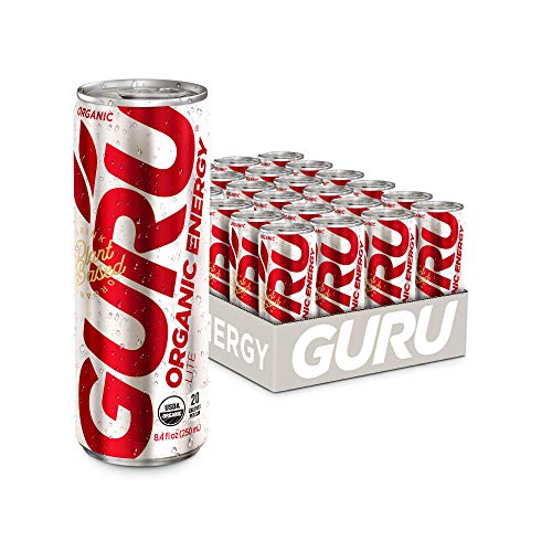 GURU Plant-Based Lite Energy Drink | Only 20 Calories | Recharge with Refreshing Good Energy | Organic Ingredients | Healthy Energy Drink to Help Stay Focused | 8.4oz (Pack of 24)