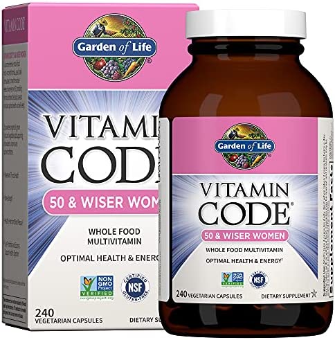 Garden of Life Multivitamin for Women 50 & Over, Vitamin Code Women 50 & Wiser Multi - 240 Capsules with Vitamins A, B, C, D3, E & K, CoQ10, Probiotics & Enzymes