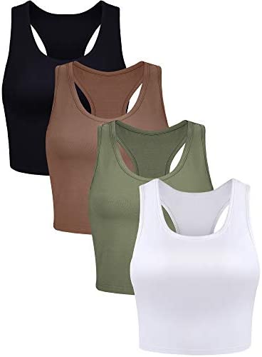 Geyoga 4 Pieces Basic Workout Crop Tank Tops Sleeveless Racerback Sport Tank Top for Women Yoga Running