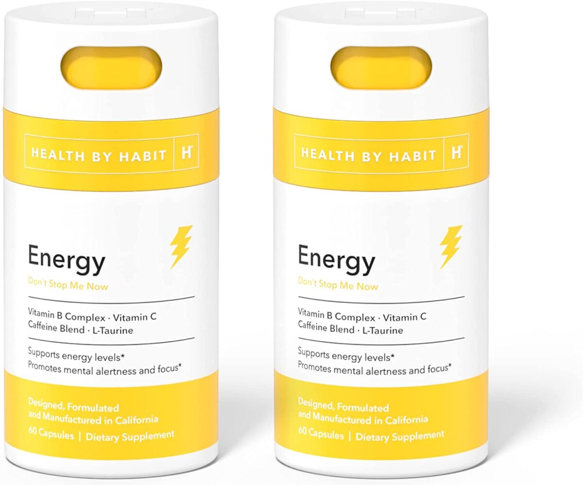 Health By Habit Energy Supplement 2 Pack (120 Capsules) – Natual Caffeine Blend, Vitamins B & C, Supports Energy Levels, Promotes Mental Alertness and Focus, Vegan, Non-GMO, Sugar Free (2 Pack)