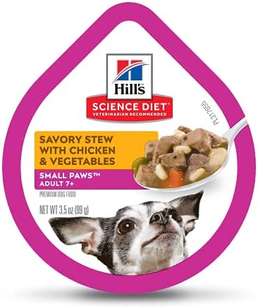 Hill's Science Diet Wet Dog Food, Adult 7+ For Senior Dogs, Small Paws For Small Breeds, Savory Stew Chicken & Vegetables, 3.5 oz. Cans, 12-Pack