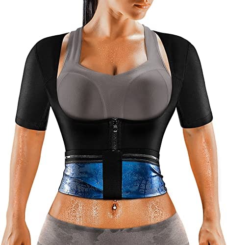 MATKAO Sauna Suit for Women Weight Loss Sauna Shirt for Women Sweat Suit Waist Trainer Vest Fitness Body Shaper Zipper