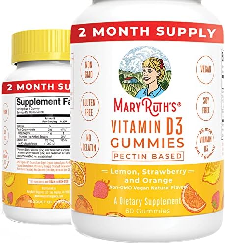 MaryRuth Organics Vitamin D Gummies | 2 Month Supply | Vitamin D Gummies for Adults & Kids | Vitamin D3 Gummies | Supplement for Bone Health Support | Vegan | Non-GMO | Gluten Free | 60 Count